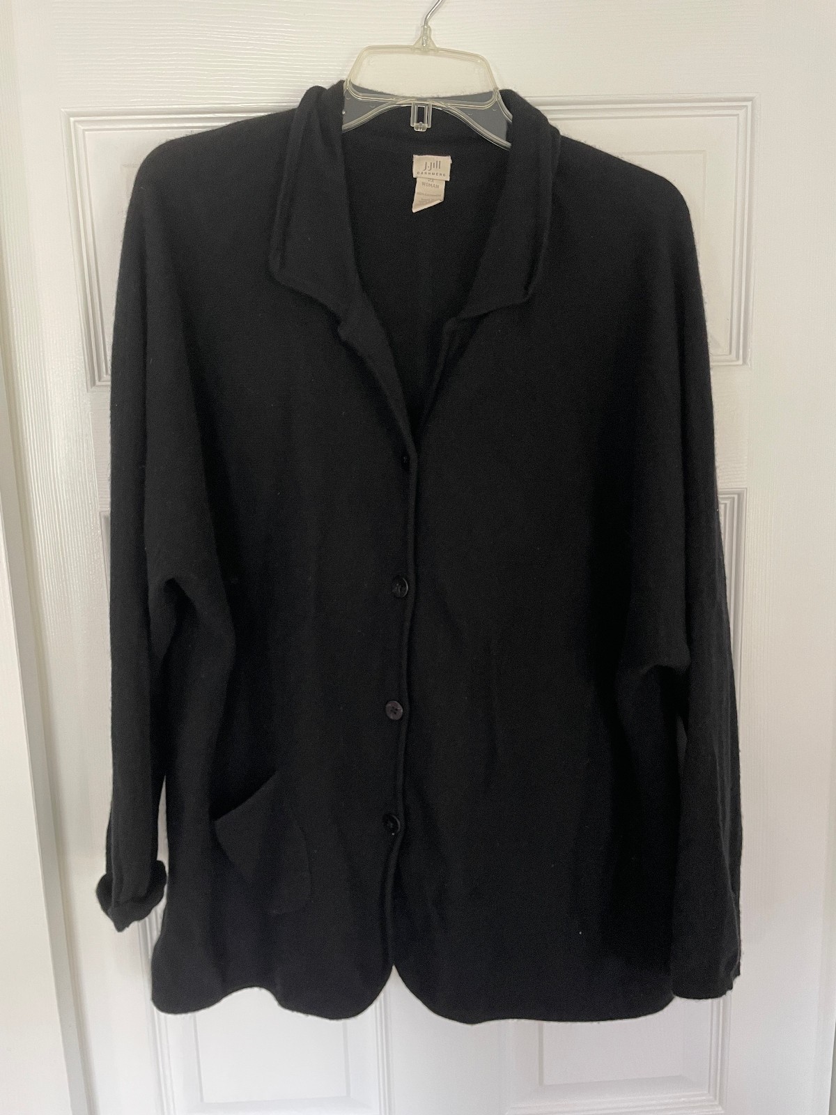 J. Jill 100% Cashmere Collared Button-Down Sweater Cardigan, Women\'s 2X, Black