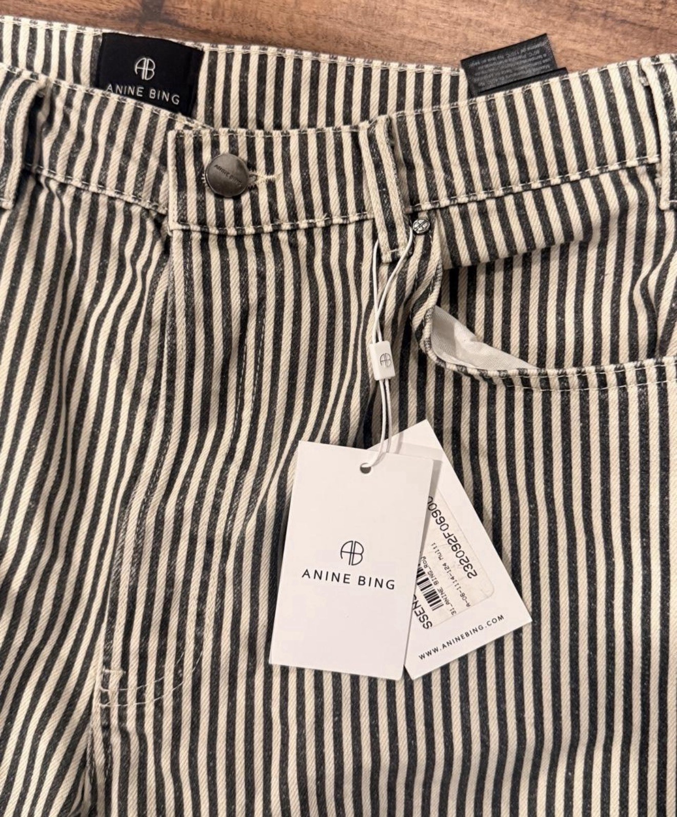 ANINE BING Roy Striped Mid-Rise Straight-Leg Organic Jeans size 31 ANINE BING Roy Striped Mid-Rise Straight-Leg Organic Jeans size 31