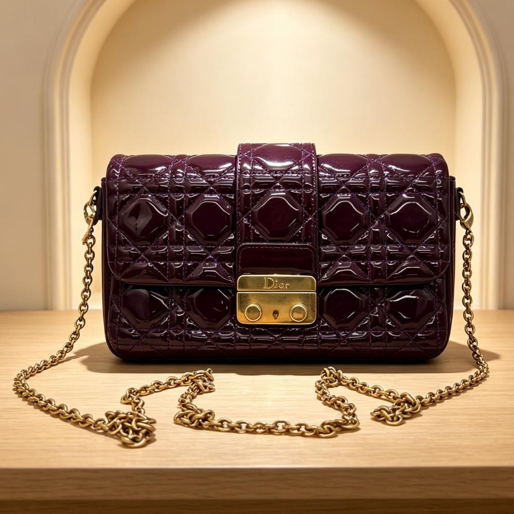Dior Addict Purple Patent Leather Cannage Quilted Handbag Shoulder Bag