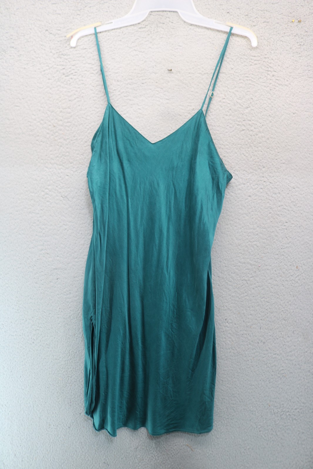 Lasoie Dark Green 100% Silk Chemise-Size XL-Adj. Straps-Side Slits-Romantic-Sexy