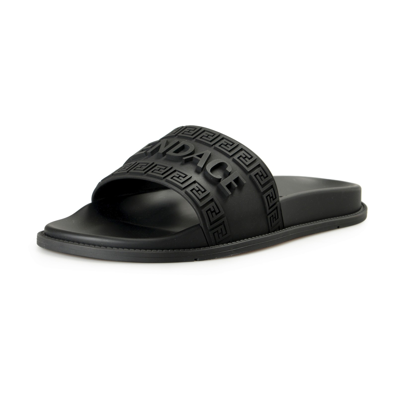 FENDI X VERSACE Fendace Men\'s Black Logo Embossed Pool Slide Flip Flops Shoes
