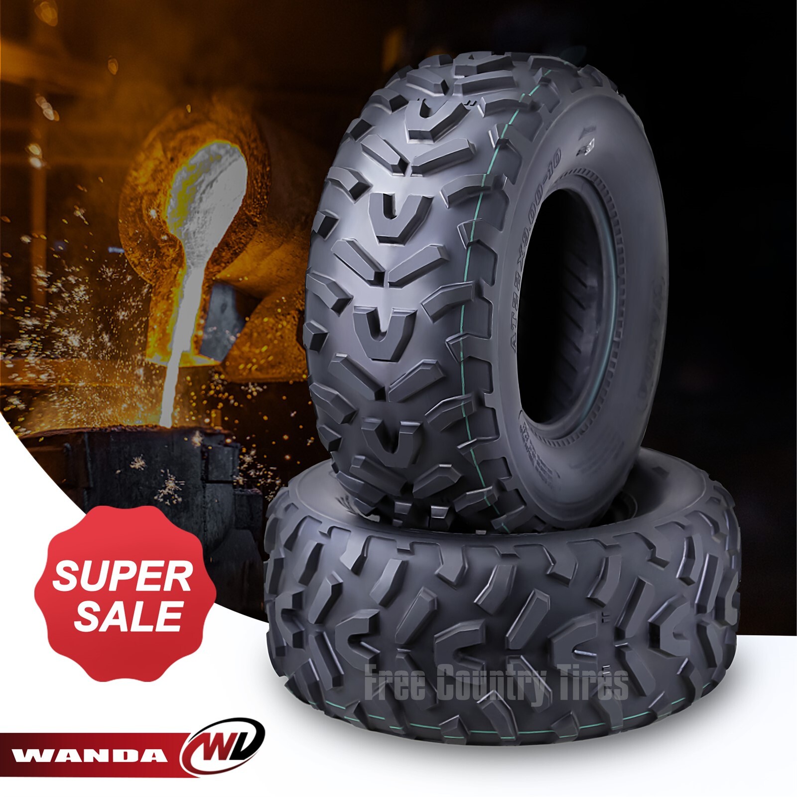 Set 2 WANDA Sport ATV Tires 22X9-10 22X9x10 4PR - Pathfinder Style Durable