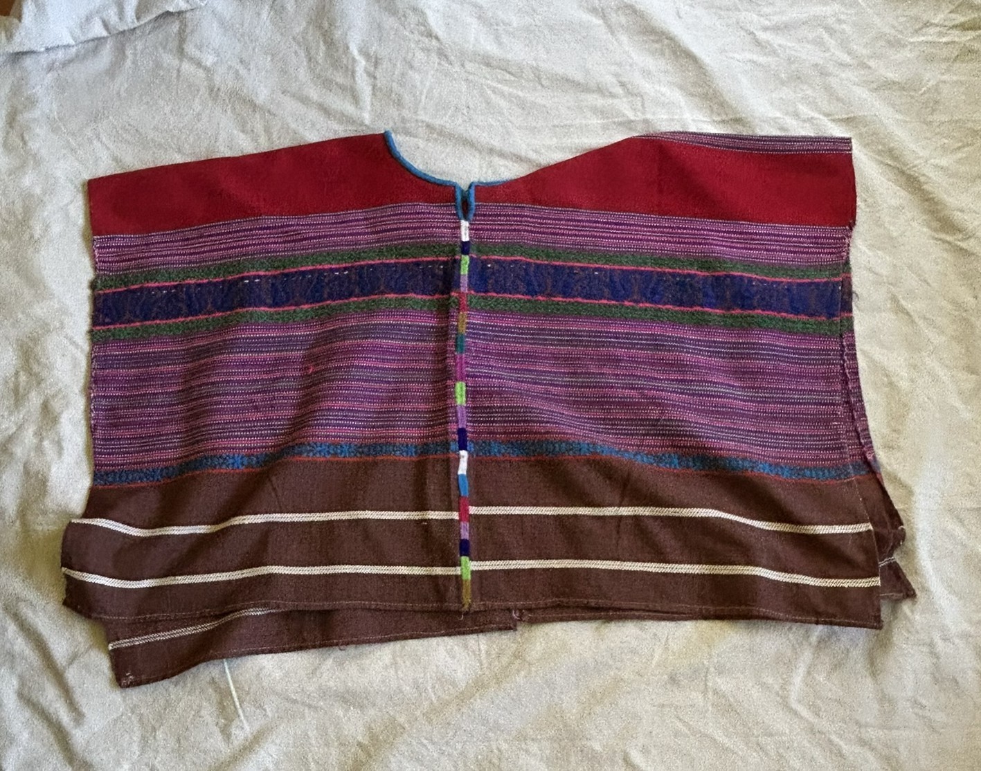 Vintage Handwoven Hand Embroidered Guatemalan Huipil Textile Poncho Ceremonial