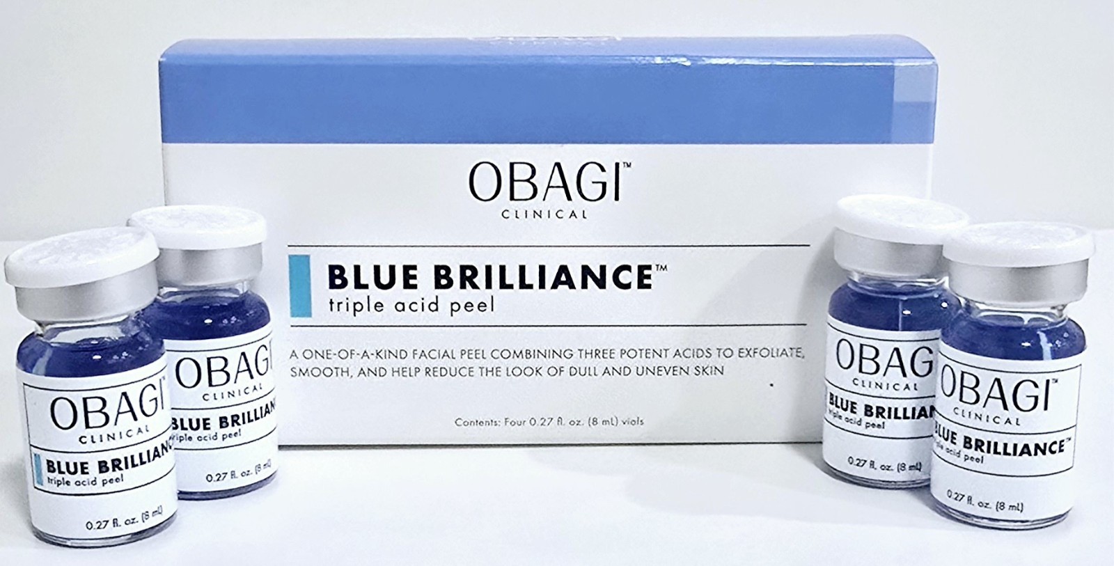 Obagi Clinical Blue Brilliance Peel 4 x 0.27 Fl Oz Vials SALE SALE SALE Obagi Clinical Blue Brilliance Peel 4 x 0.27 Fl Oz Vials SALE SALE SALE