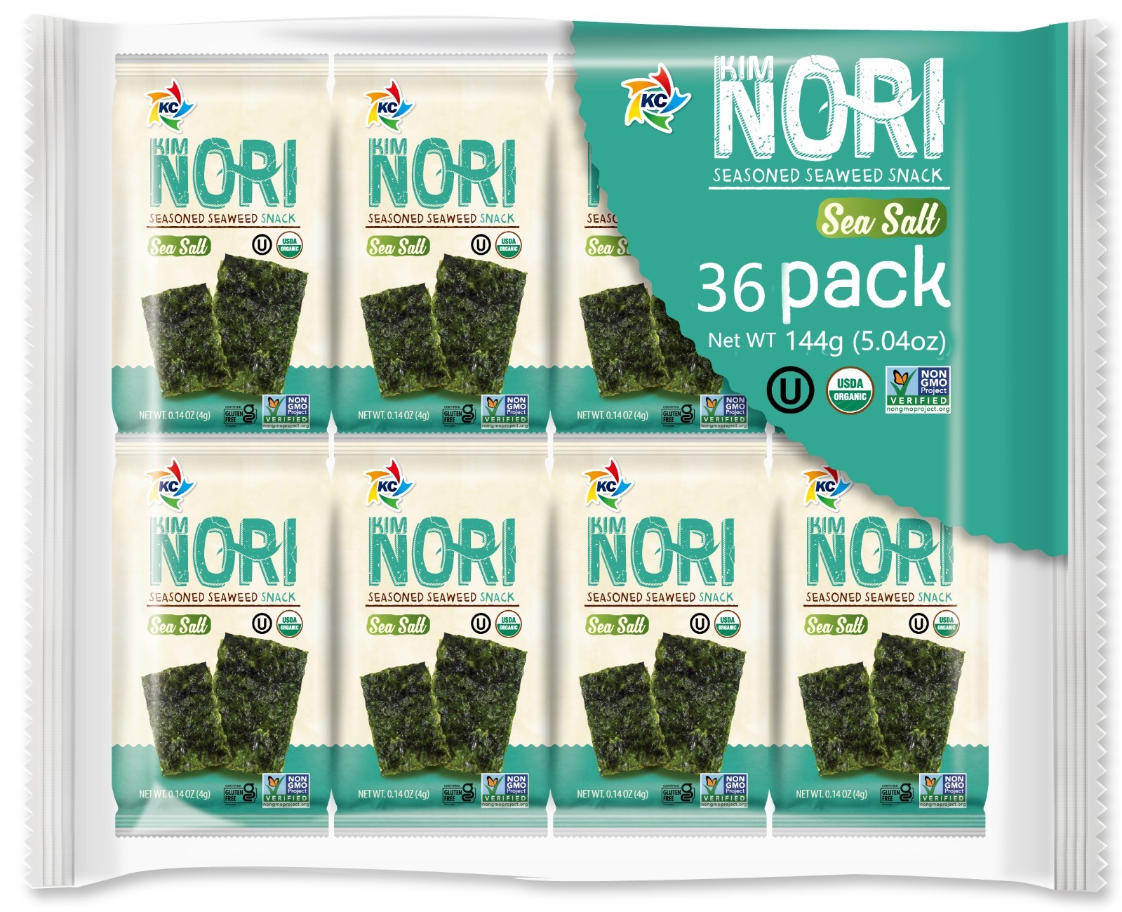 36 Packs Organic Kimnori Seasoned Roasted Seaweed Snacks - Sea Salt  Kim Nori 