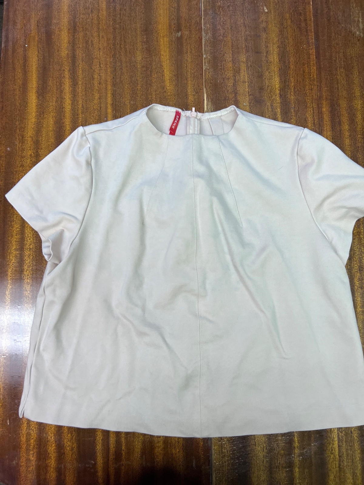 SPANX The Perfect Women\'s XL Light Pink Ponte Short Sleeve Top Back Zip