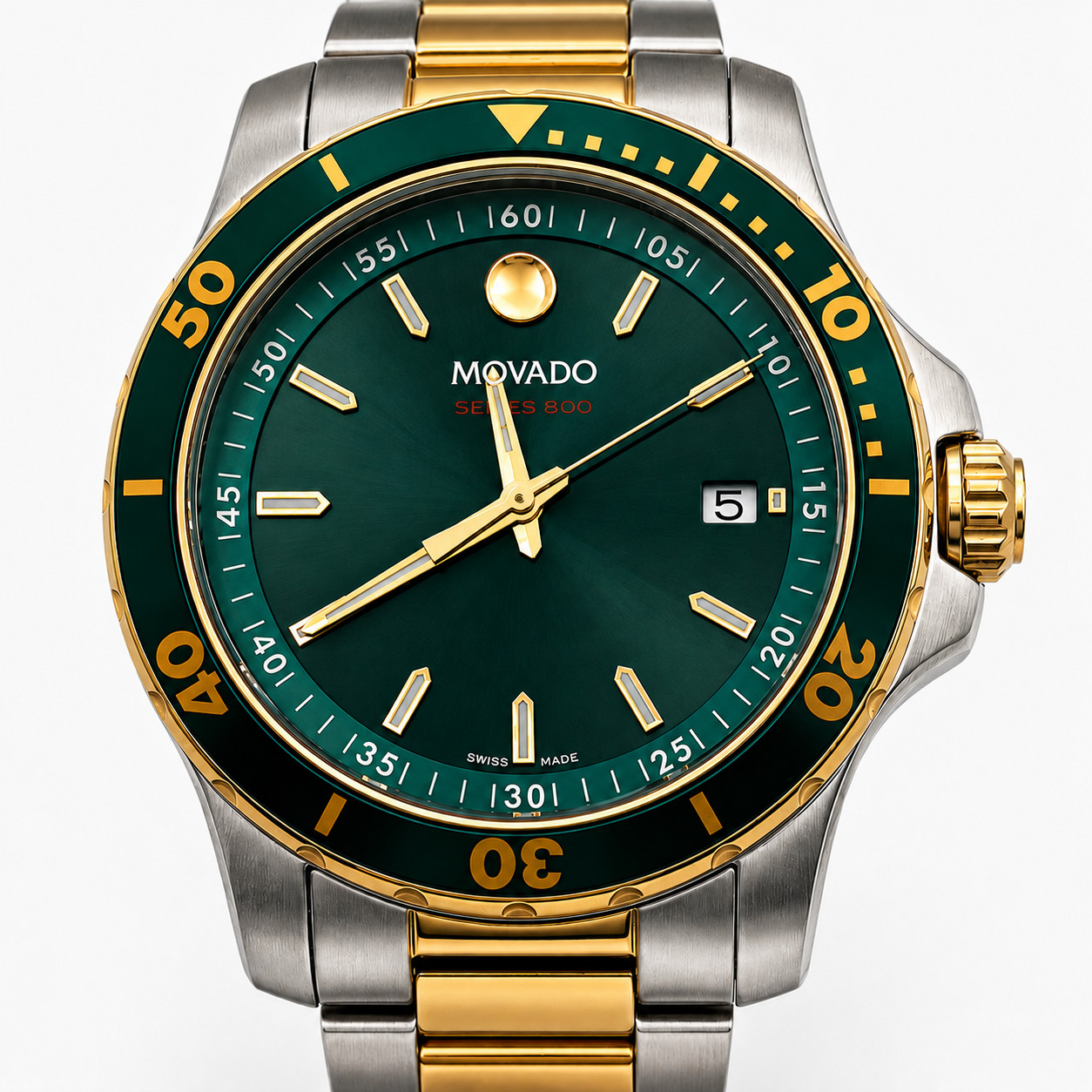 Movado 2600147 Series 800 Green Dial Two Tone Gold Men\'s  40mm Quartz Watch