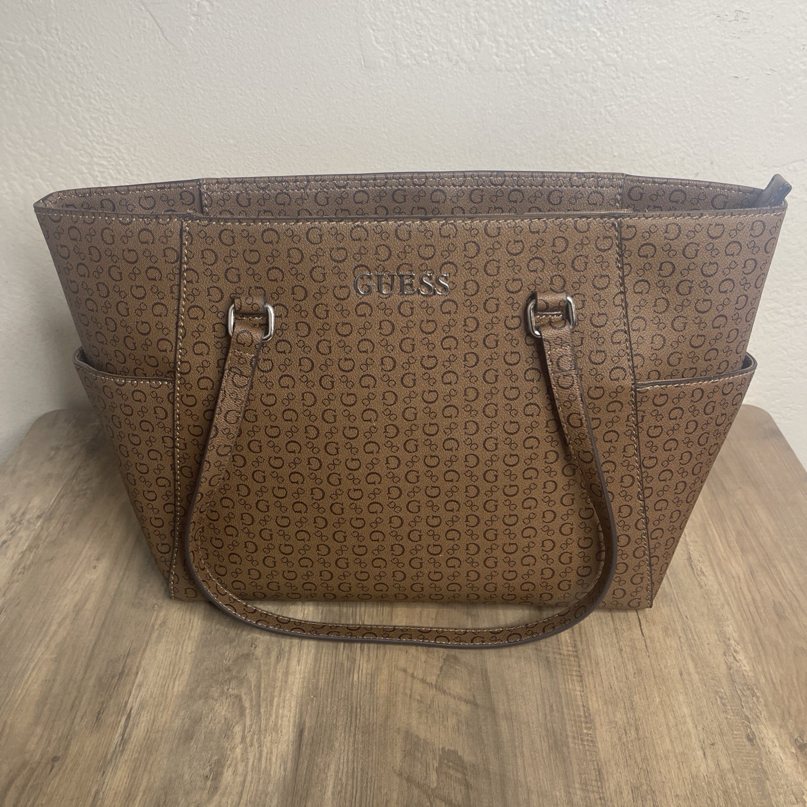 GUESS Women’s Brown Granby Tote Bag Monogram Logo Shoulder Purse NWOT New