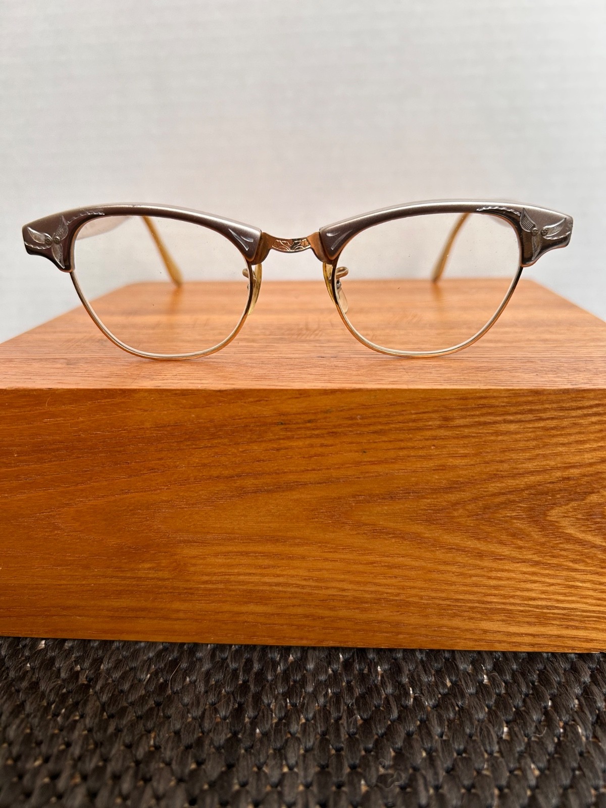 12kt GF gold silver carved true vintage antique cat eye eyeglasses frames