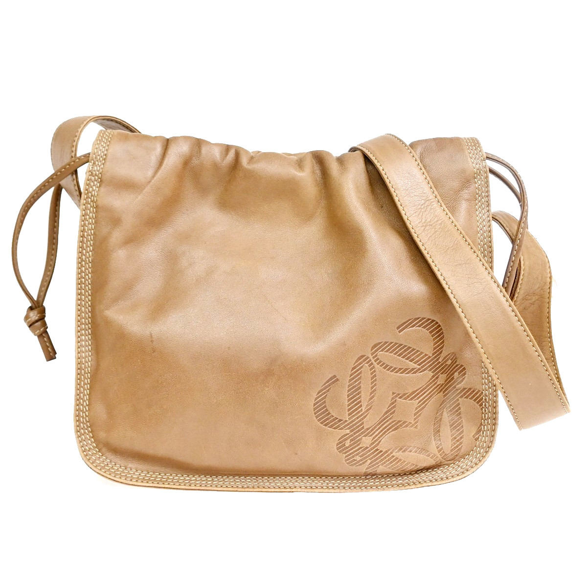 LOEWE Logo Anagram Shoulder Bag Nappa Leather Beige GHW Spain 64YJ534