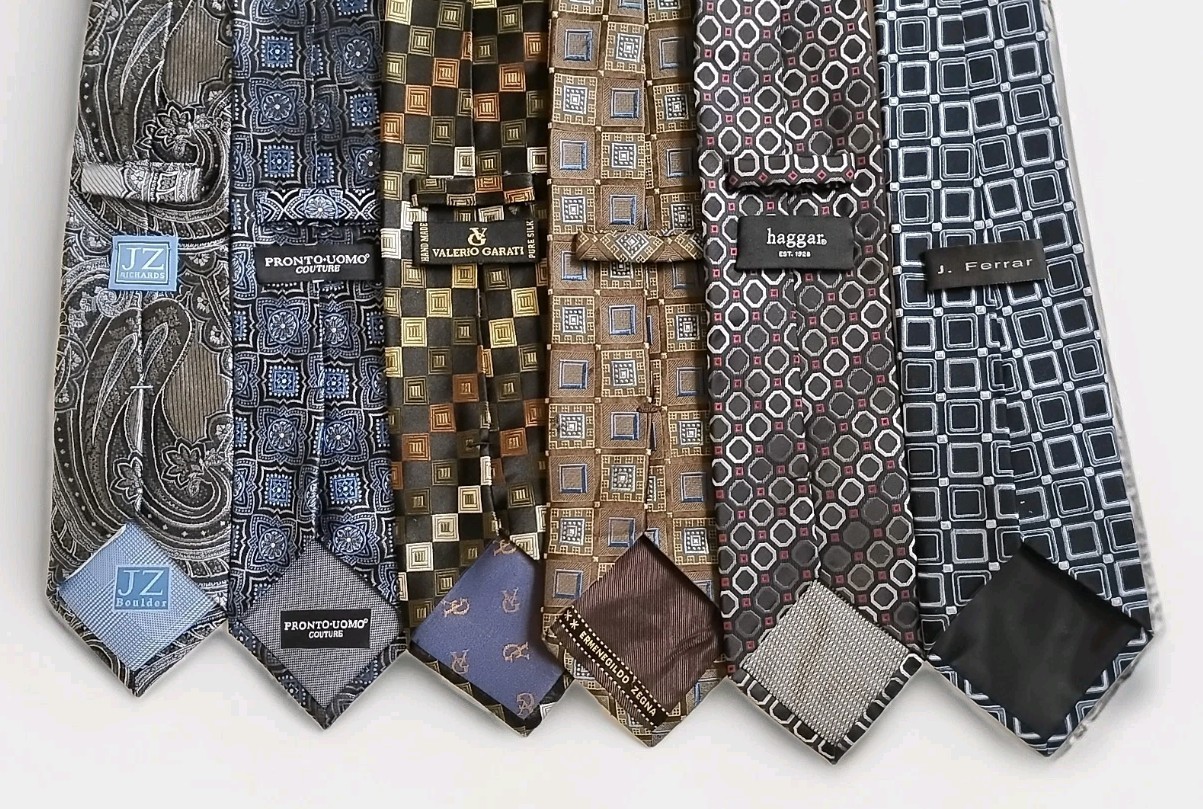 Lot of 6 Silk Ties Zegna J.Z. Richards Pronto Uomo Geometric Paisley