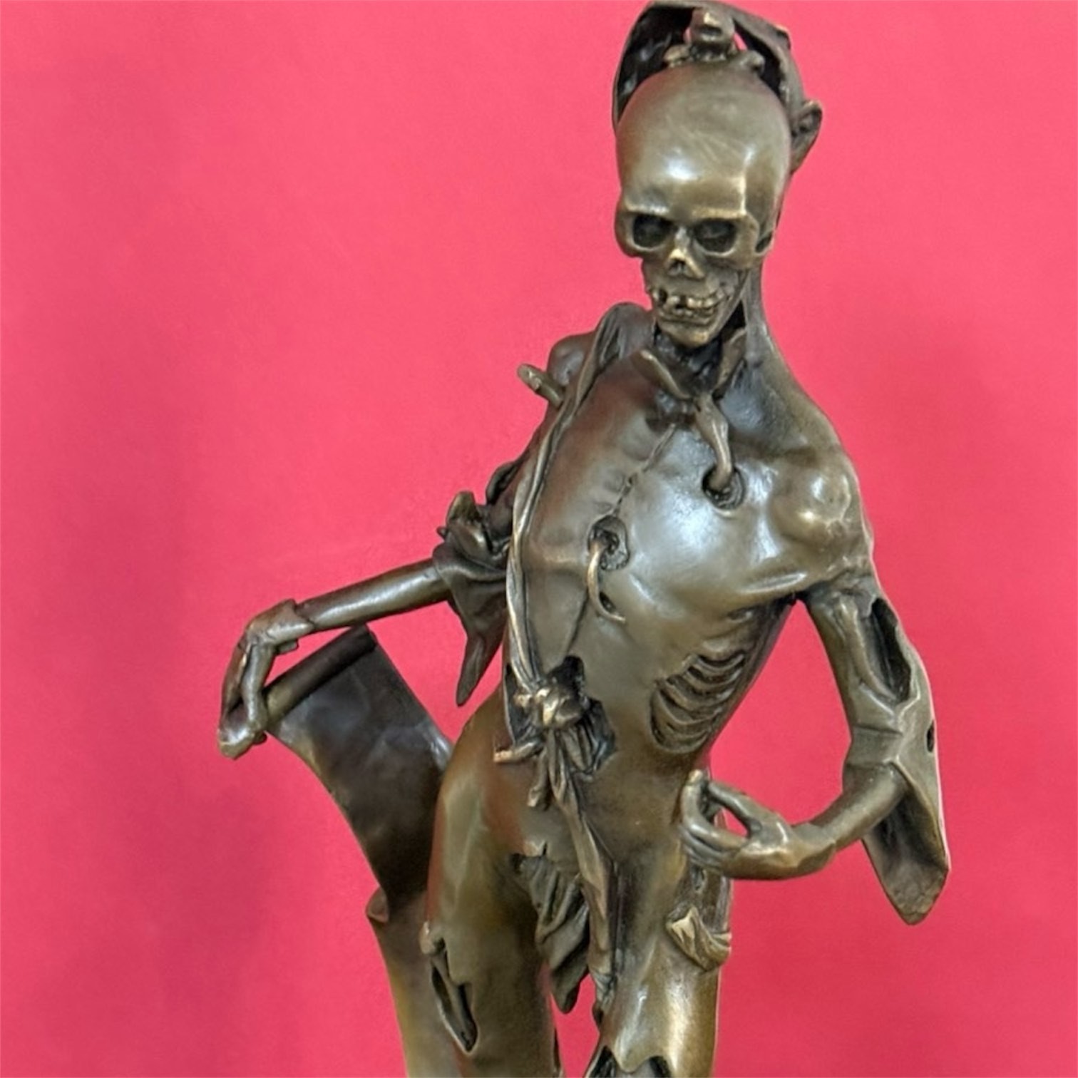 Bronze Skeleton Statue Memento Mori Sculpture Skull Gothic Art Marble France JB