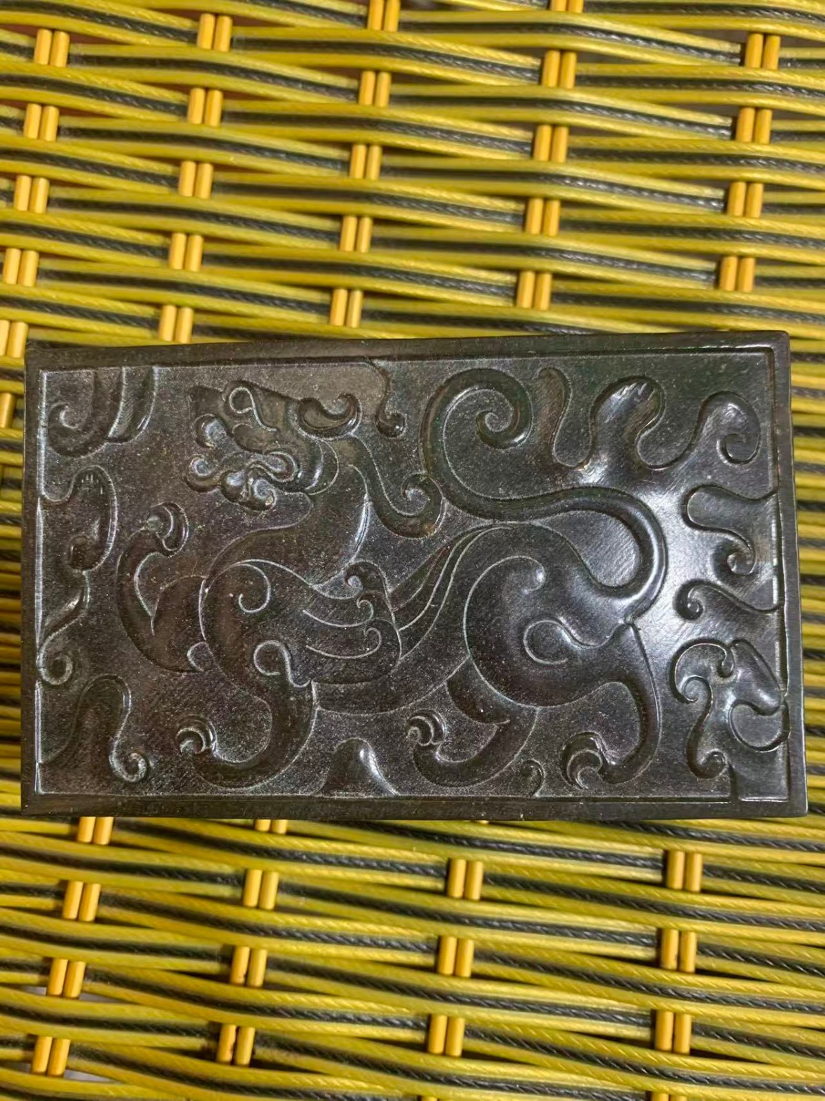 Unique Excellent Chinese HeTian Jade Hand Made Box W/Dragon Relief Cover