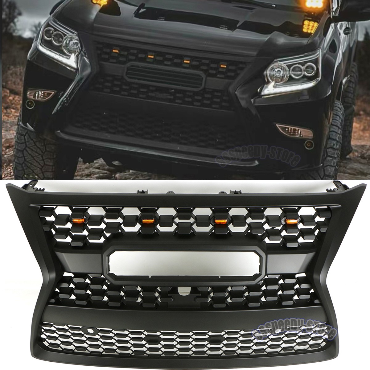 Front Grille Fits For 2014-2022  Lexus GX460 Upper Black Grill With LED Lights