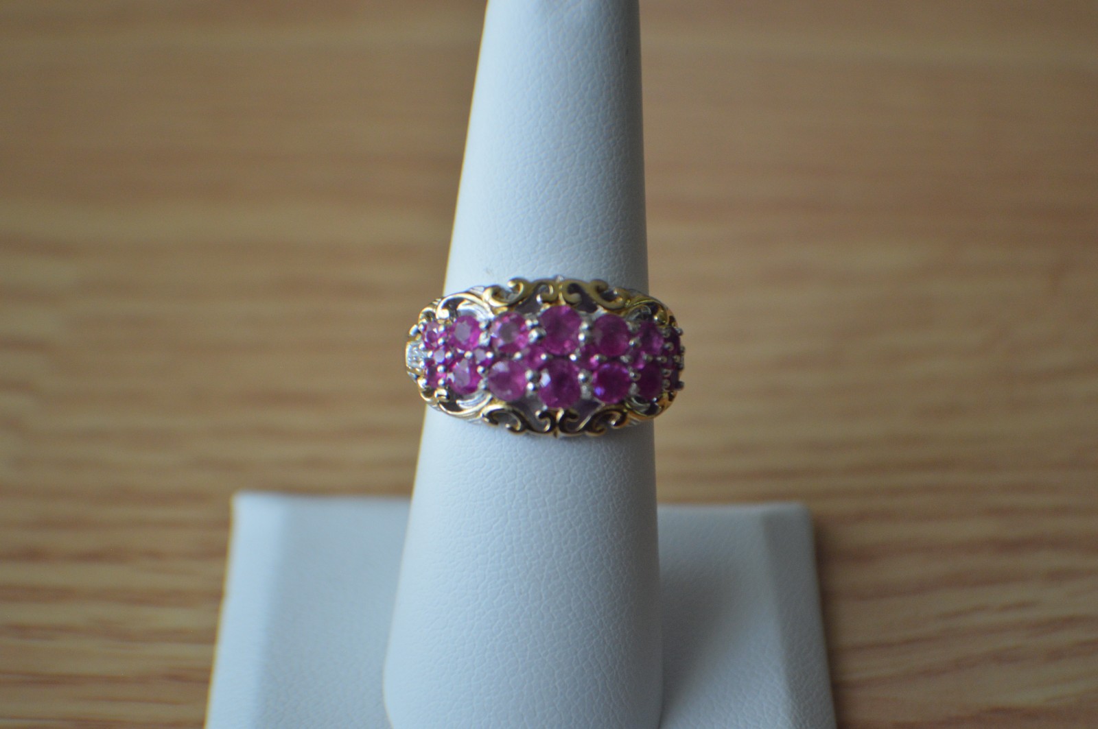 2.00ct Mozambique Ruby/Zircon Ring 18k YG & Rhodium Plated over Fine Silver Sz 7