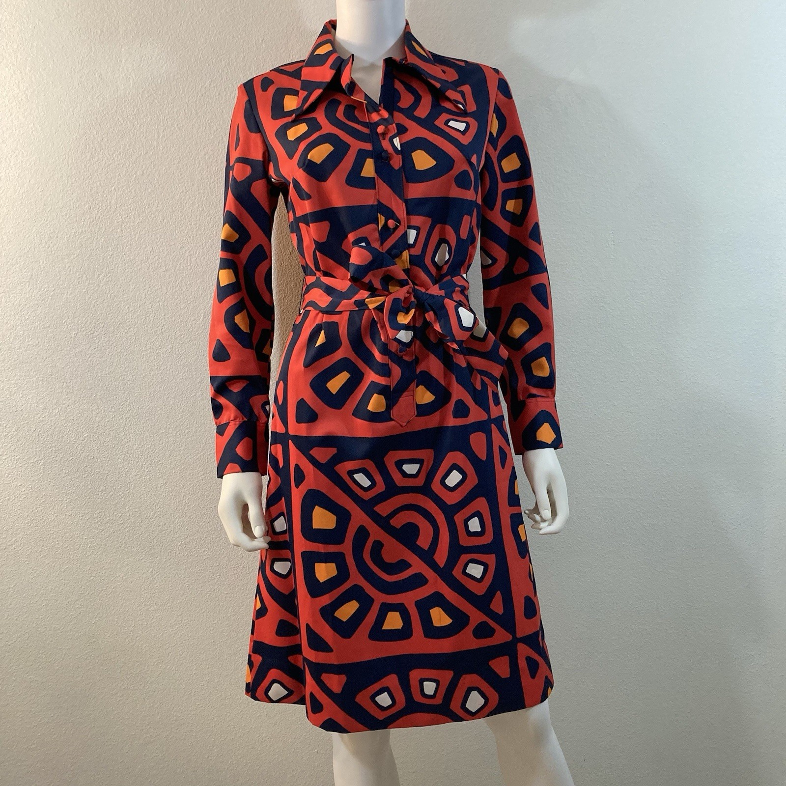 Lanvin Paris Mod Belted Shirt Dress 1970s Vintage Long Sleeve, Dagger Collar, 10 Lanvin Paris Mod Belted Shirt Dress 1970s Vintage Long Sleeve, Dagger Collar, 10