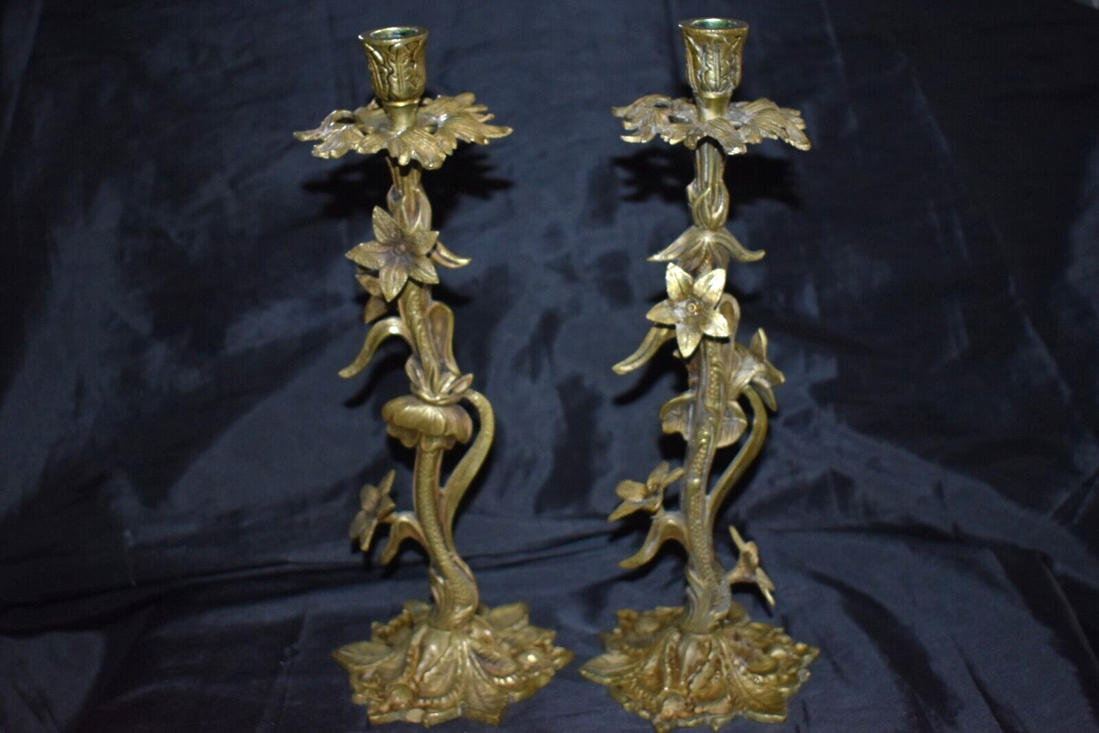 Vintage ARDALT Spain Ornate Brass Metal Flower Candlestick Candle Holder PAIR Vintage ARDALT Spain Ornate Brass Metal Flower Candlestick Candle Holder PAIR