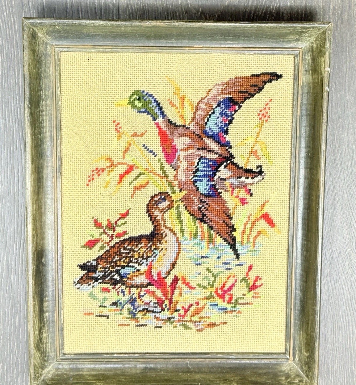 Vtg. 1960's McCall 'The Mallards' Cross-stitch Tapestry Framed