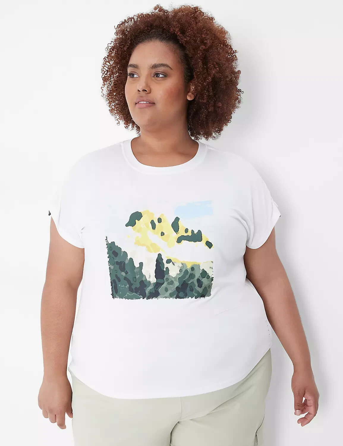Lane Bryant Size 18 LIVI Soft Graphic Tee Short Sleeve Bungee Detail White NWT