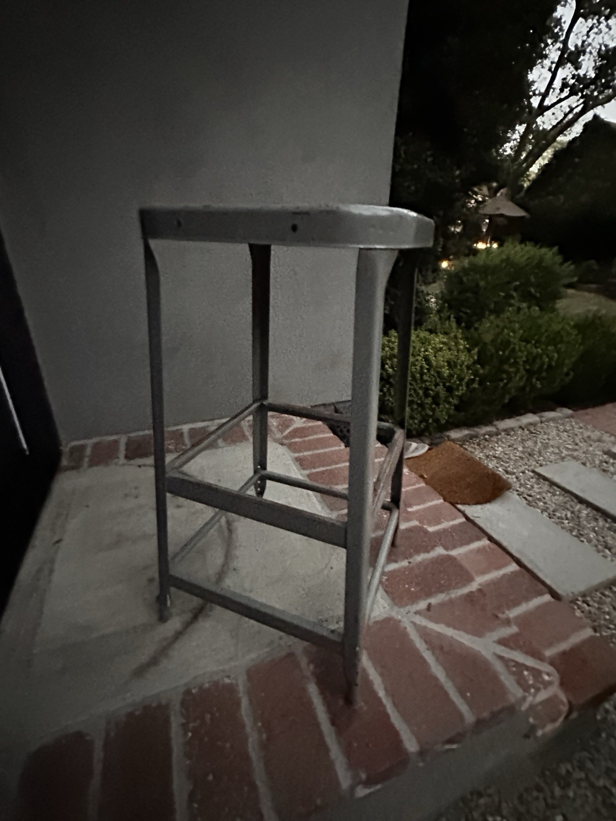 VINTAGE LYON CO STEEL INDUSTRIAL STOOL DOUBLE ROW FOOT 