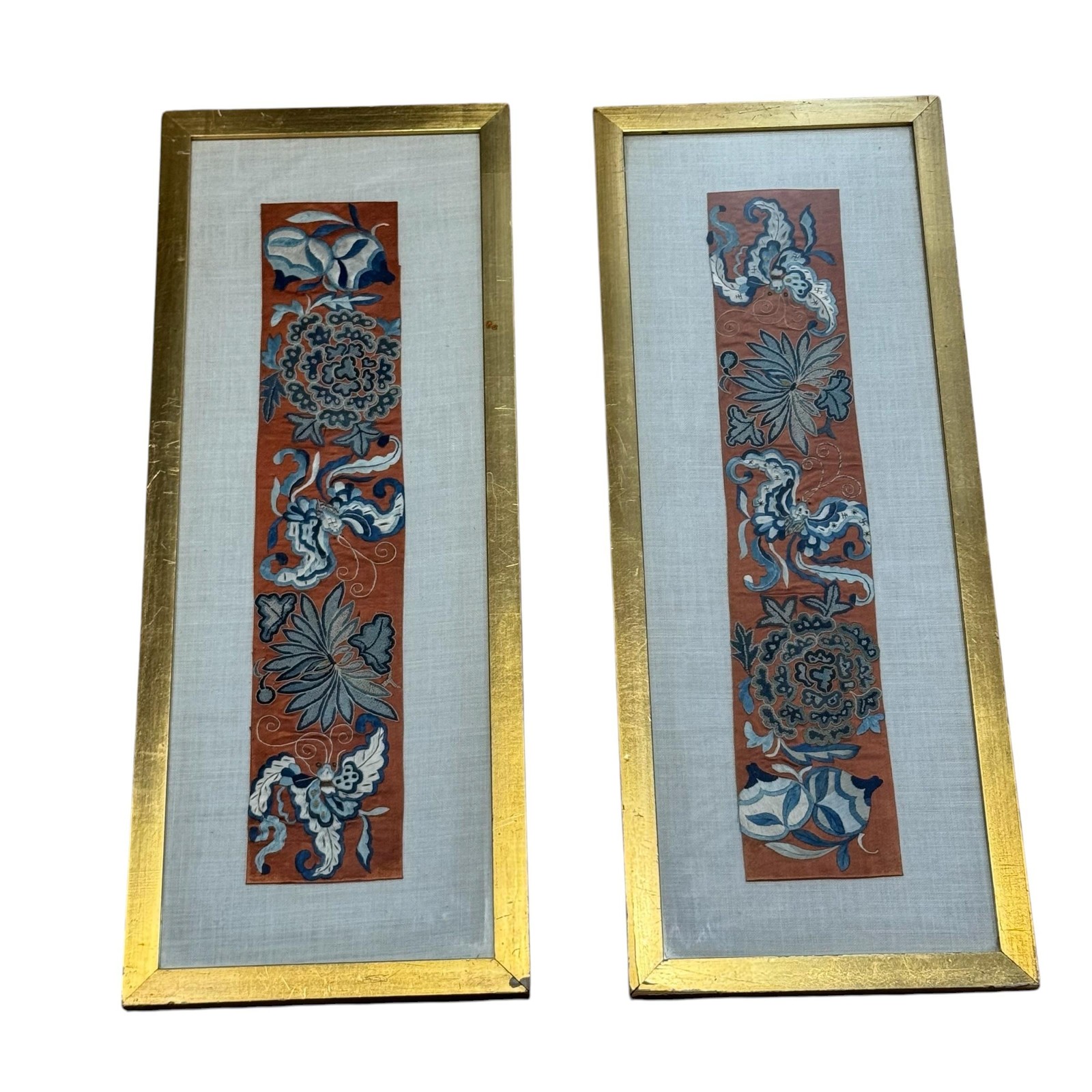 Antique Chinese Silk Sleeve Bands Late Qing Dynasty Wan Symbol Butterfly