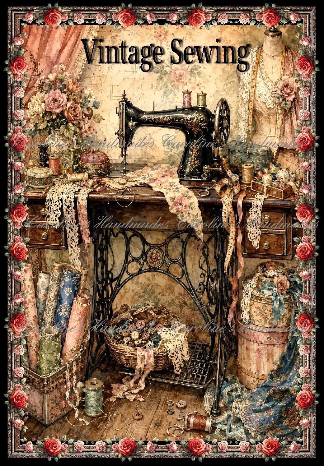 Vintage Sewing Room Designer Cotton Fabric Quilt Block Multi-size