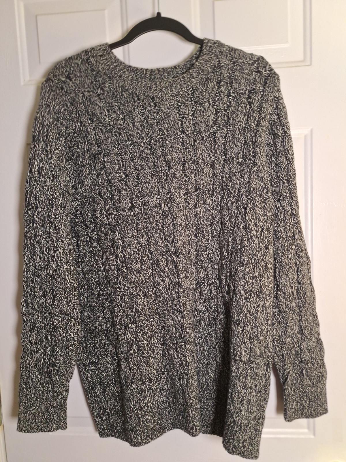 Lands End Womens Drifter 2X Cable Knit Black White Sweater Excel Cond Fisherman Lands End Womens Drifter 2X Cable Knit Black White Sweater Excel Cond Fisherman