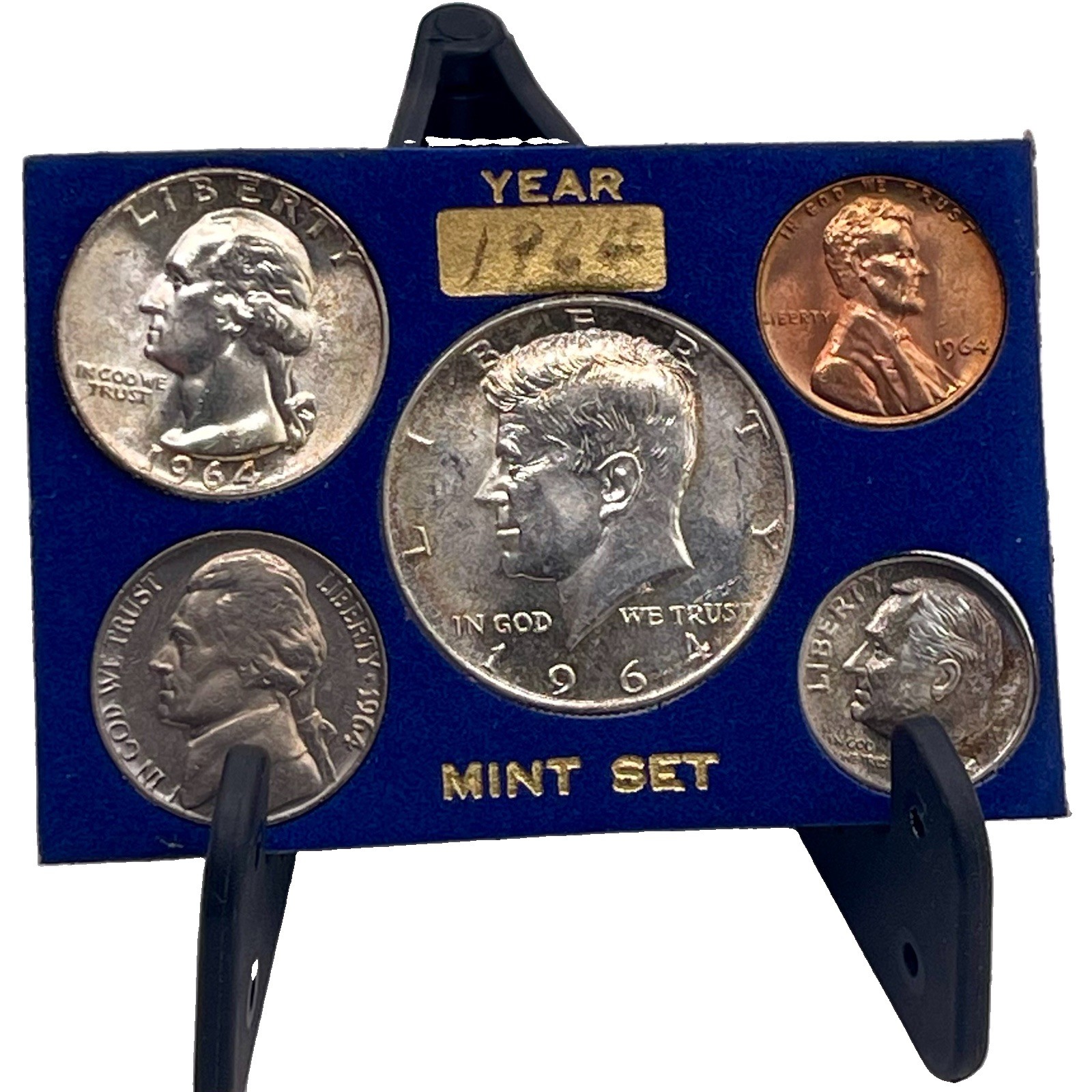 1964–P US MINT 5 Coin Silver Set 1C 5C 10C 25C 50C in Display Case