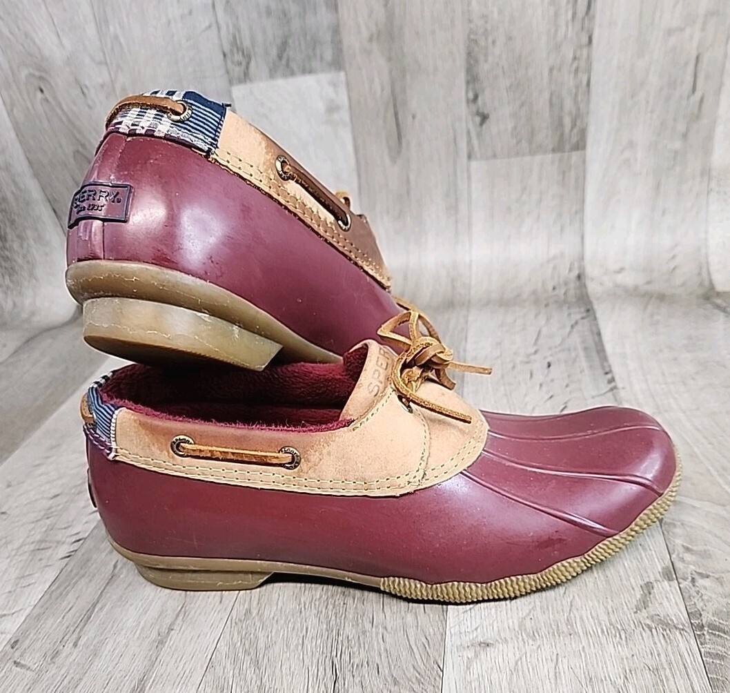 Sperry Top-Sider Saltwater 1-Eye Duck Shoes Tan / Cordovan Fleece Lined Women 10