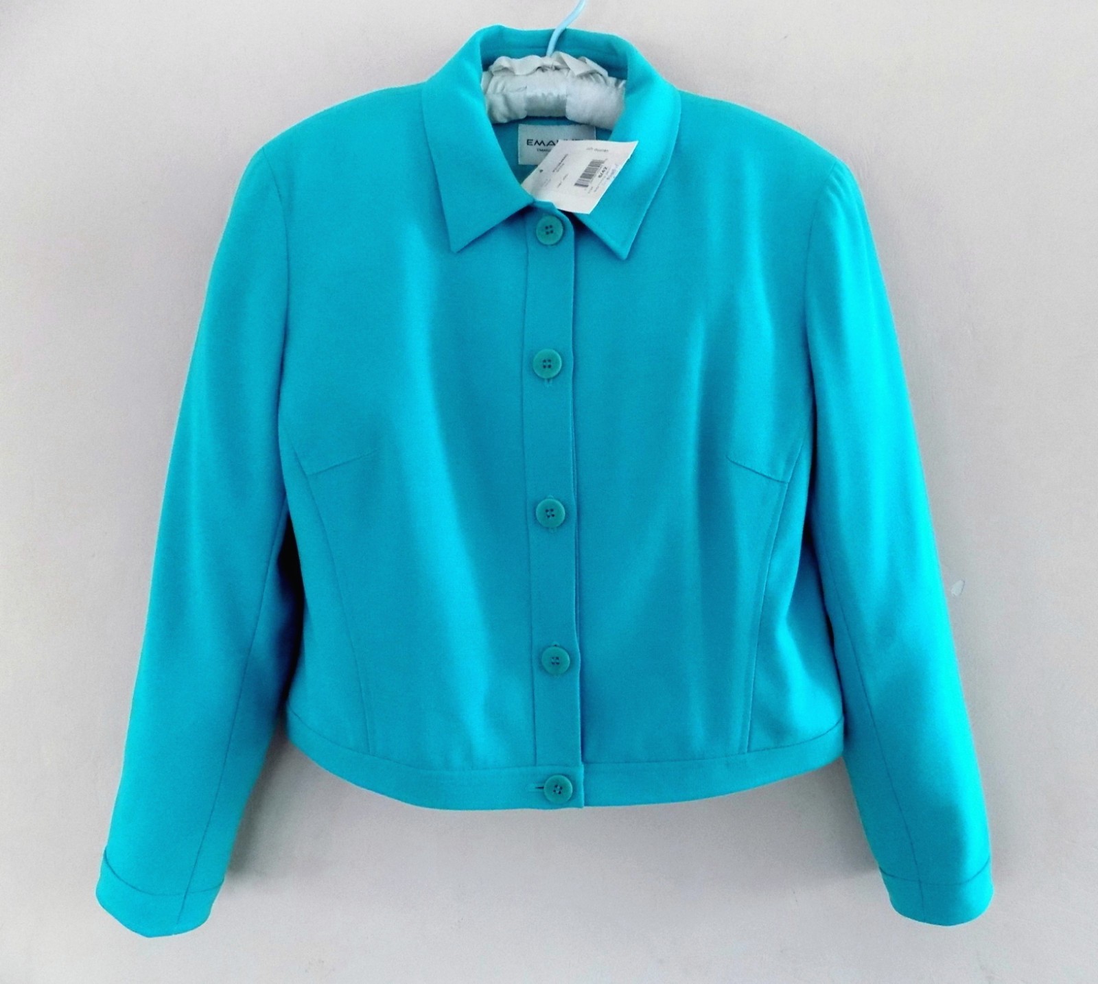 NWT Emanuel Ungaro jacket 8P Aqua Light wool $385 Italy Turquoise Blazer Buttons