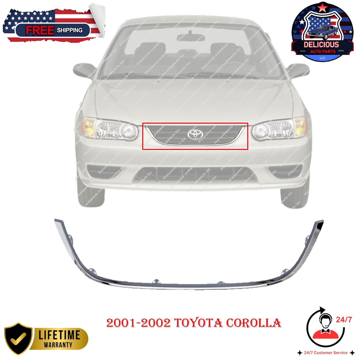 New Front Center Grille Plastic Chrome/Black Trim For 2001-2002 Toyota Corolla New Front Center Grille Plastic Chrome/Black Trim For 2001-2002 Toyota Corolla