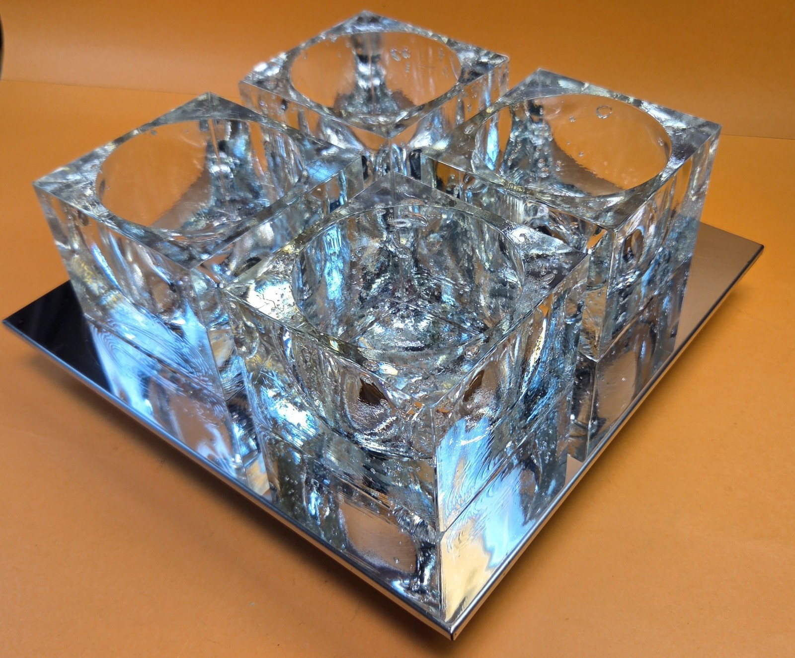 Vintage 1970s MCM Gaetano Sciolari LIGHTOLIER Ice Cube CEILING LAMP Glass Light Vintage 1970s MCM Gaetano Sciolari LIGHTOLIER Ice Cube CEILING LAMP Glass Light