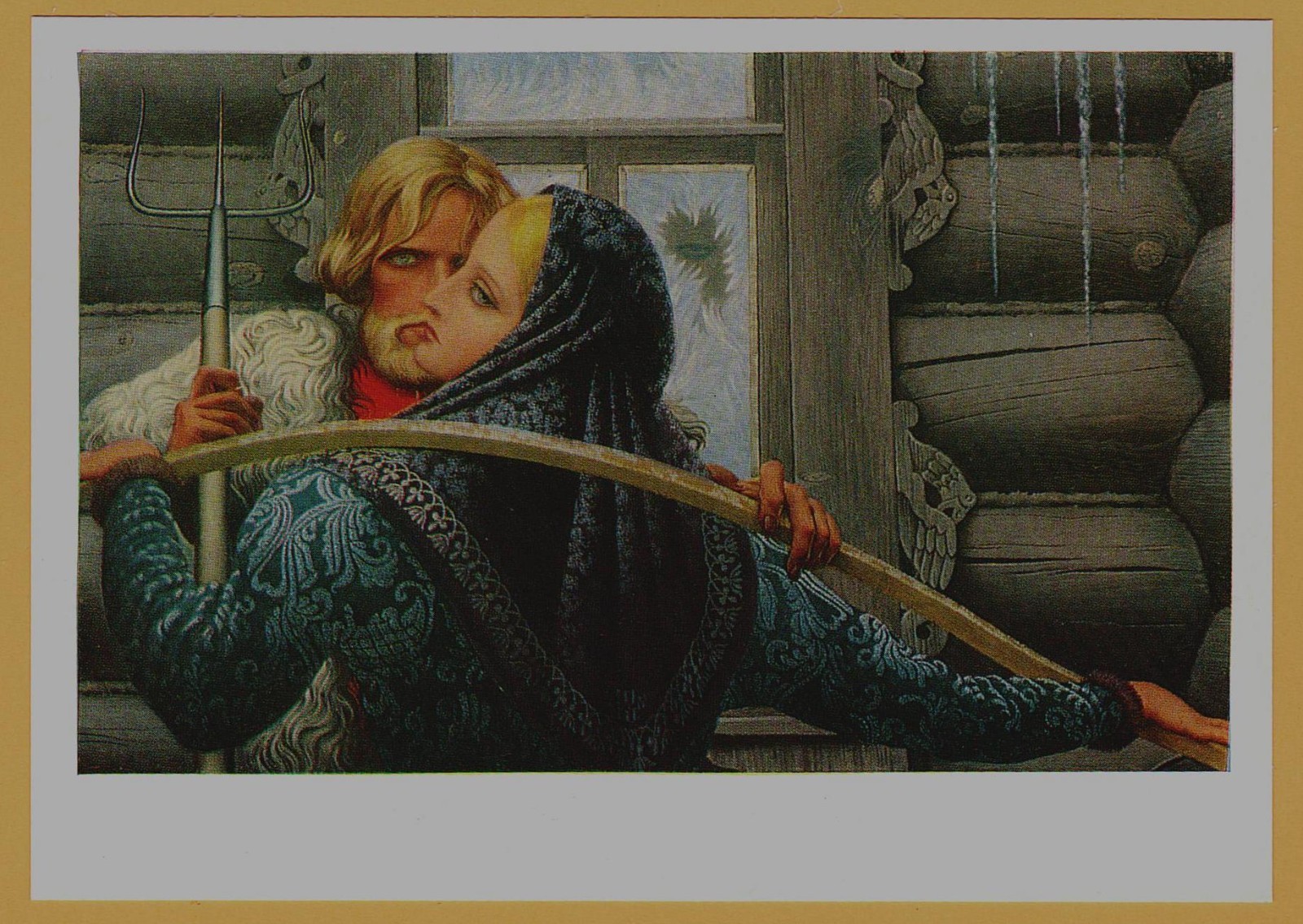 1981 Slavic Beauty Warrior Love Romance Russian Epic VASILIEV ART USSR Postcard