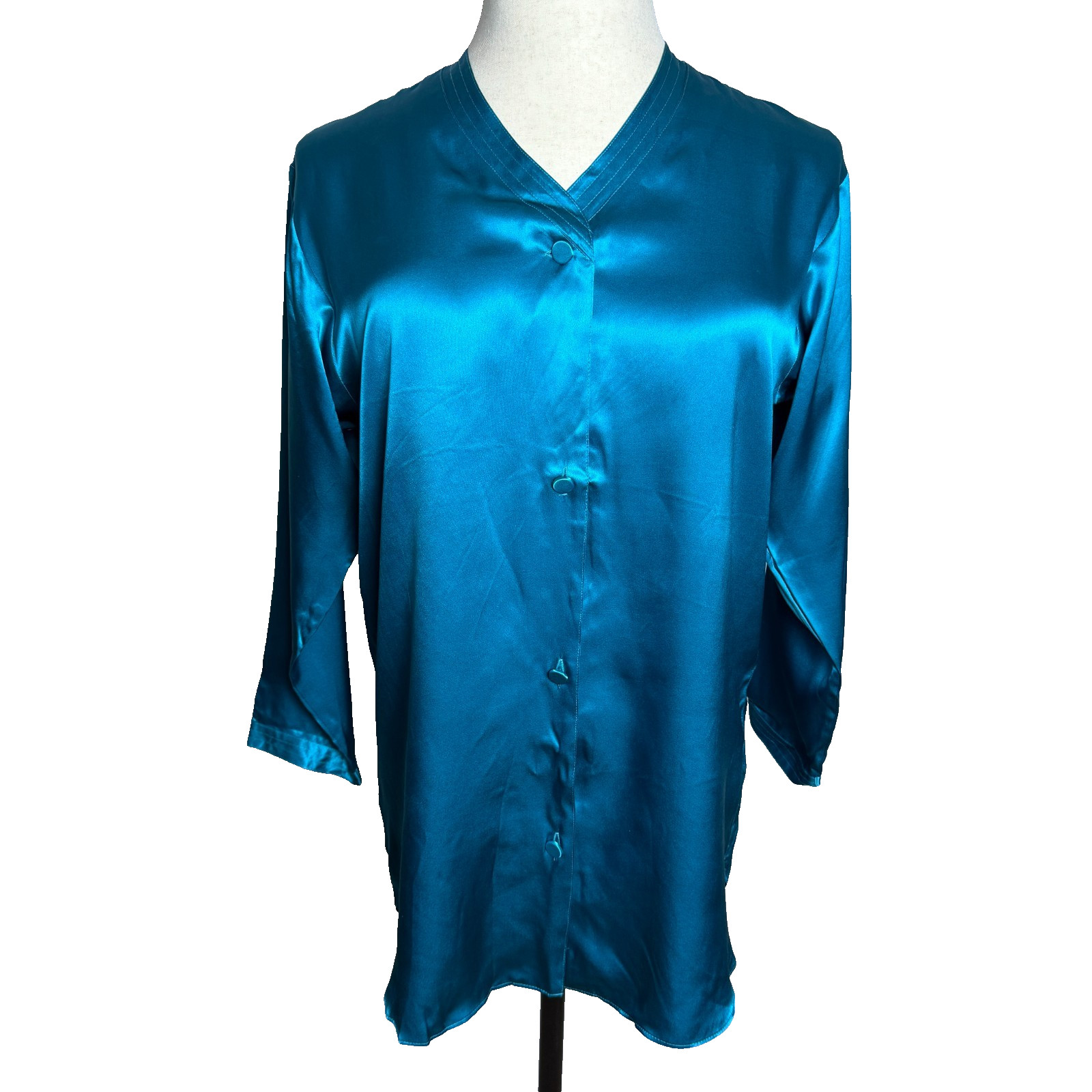 Victoria\'s Secret Gold Label Silk Nightgown Sz S Teal Satin 90s NOS Catalog VTG