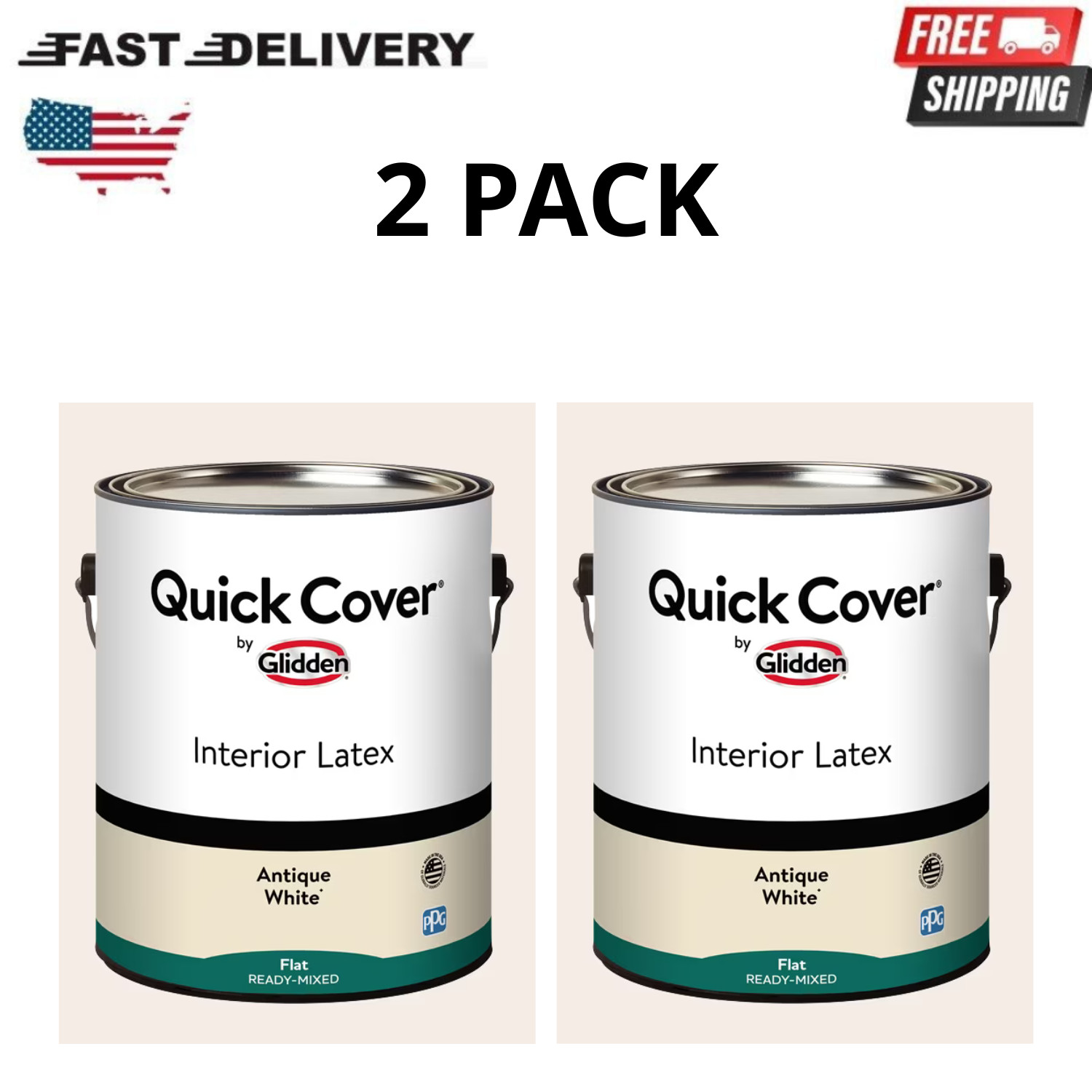 Glidden Quick Cover Interior Latex Paint Flat, Antique White, 1 Gallon, 2 Pack