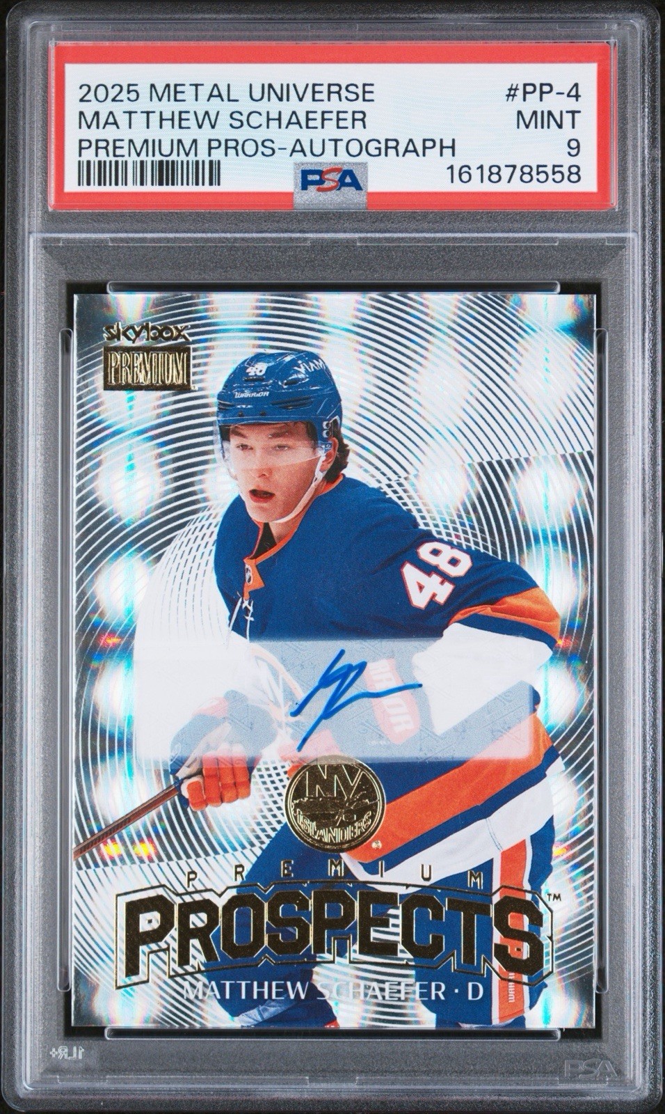 Upper Deck 2025-26 Metal Universe Matthew Schaefer Premium Pros Auto PP-4 PSA 9