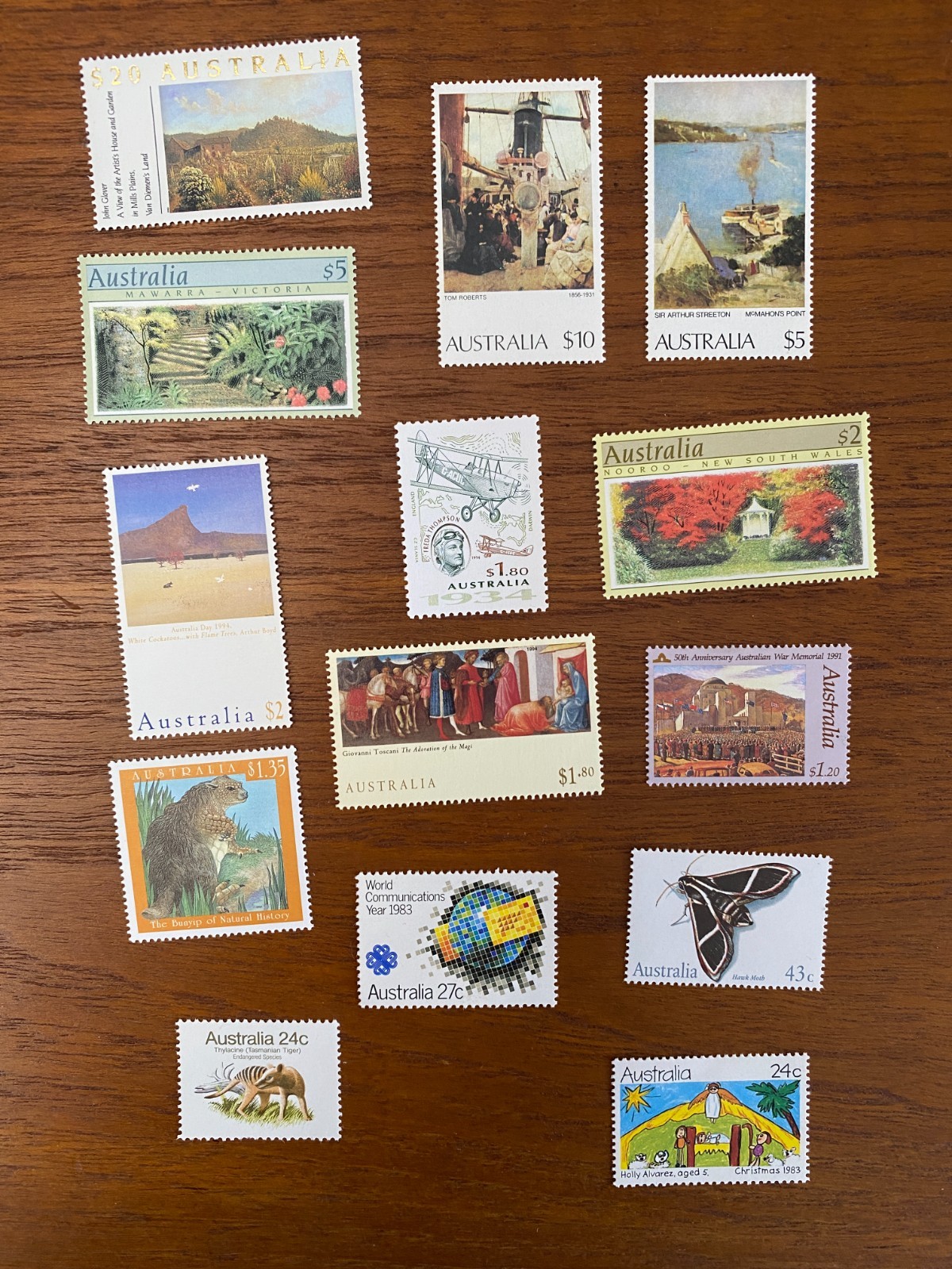 LOT: $51.33 Face Value on 14 Australia Postage Stamps, MH Unused, 