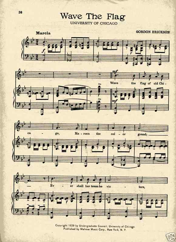 VTG CHICAGO UNIVERSITY song sheet  - 