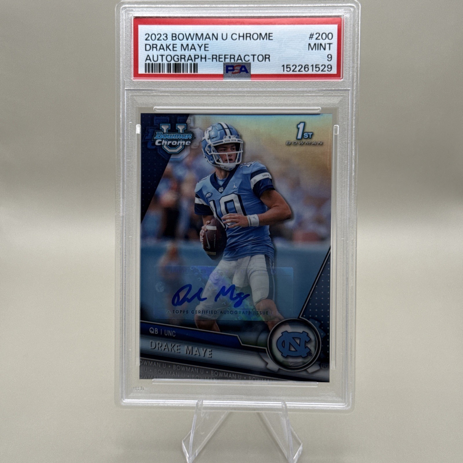 2023 Bowman University Chrome-Chrome Prospect Autographs Drake Maye #200 /499 2023 Bowman University Chrome-Chrome Prospect Autographs Drake Maye #200 /499