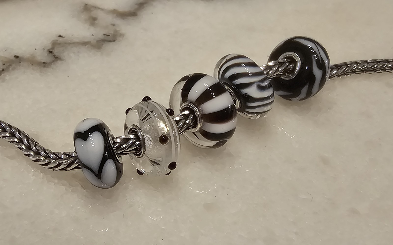 Genuine Trollbeads Group of 5 Blk & White varieties. All from late 90\'s