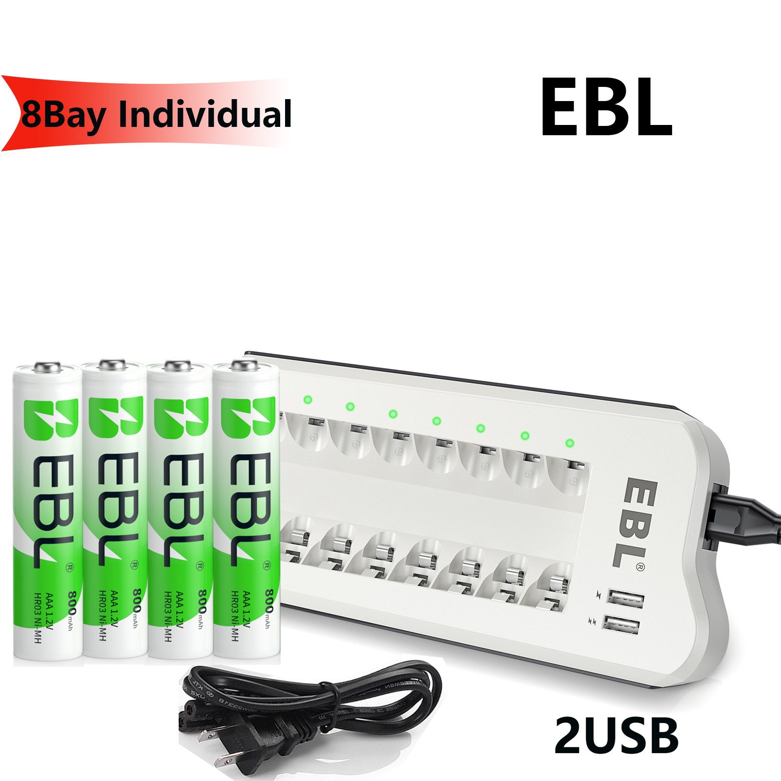 EBL AA AAA Rechargeable Batteries 2300 1100 2800mAh / NI-MH Optional Charger Lot