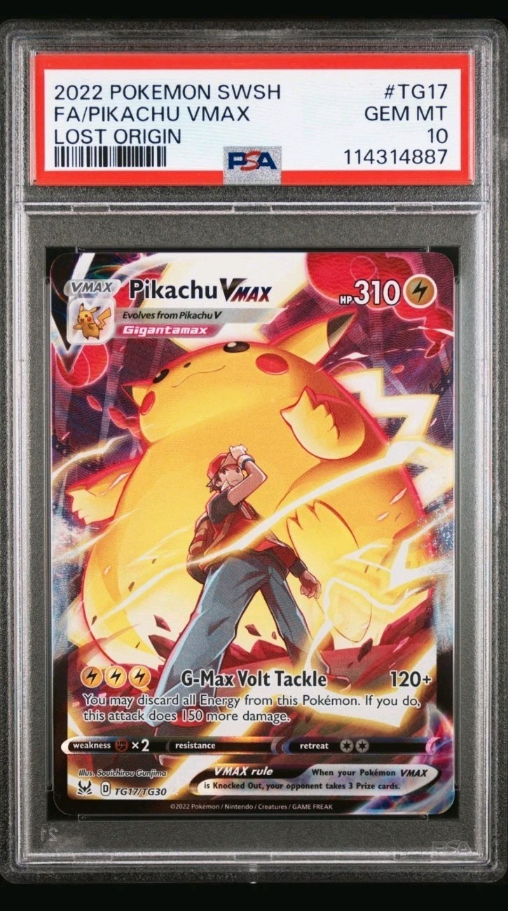 2022 POKEMON SWORD & SHIELD LOST ORIGIN #TG17 FULL ART/PIKACHU VMAX PSA 10