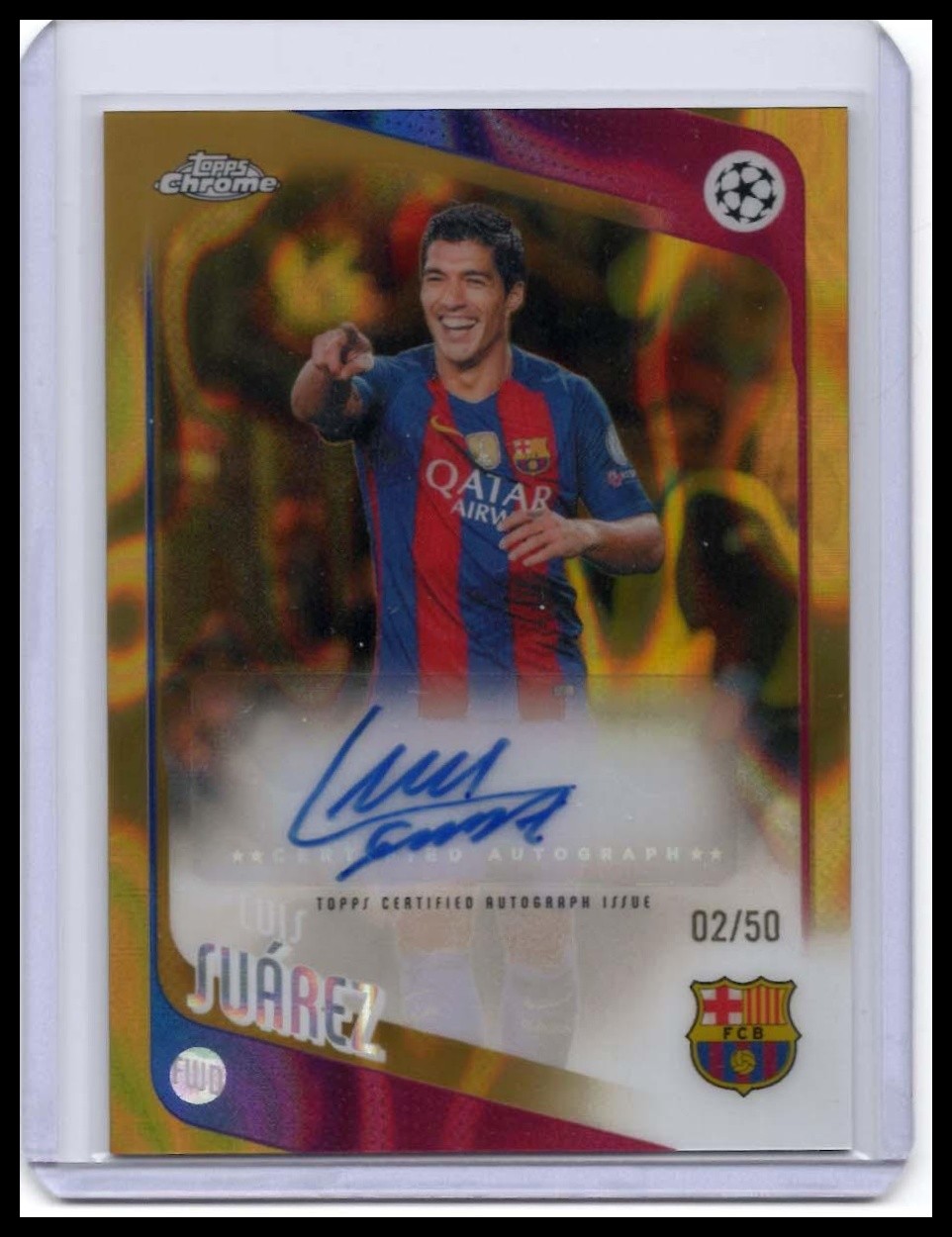 2015-16 Topps UEFA Champions League #CLA-LS Luis Suarez Autographs Gold #/50 2015-16 Topps UEFA Champions League #CLA-LS Luis Suarez Autographs Gold #/50
