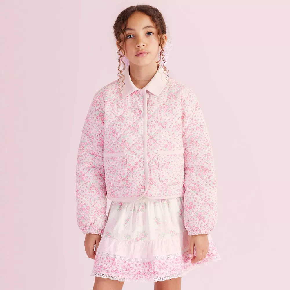 Girls\' Charlotte Roseheart Quilted Barn Jacket - LoveShackFancy Rose Pink XL
