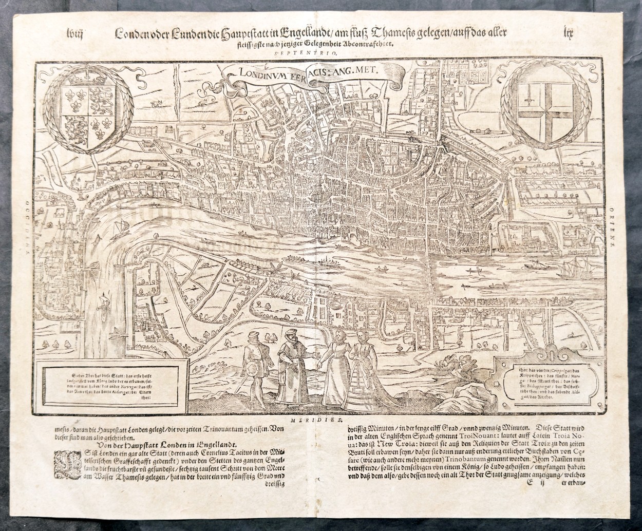 1598 Sebastian Munster Rare Antique Map - Birds Eye View of London, England 1598 Sebastian Munster Rare Antique Map - Birds Eye View of London, England