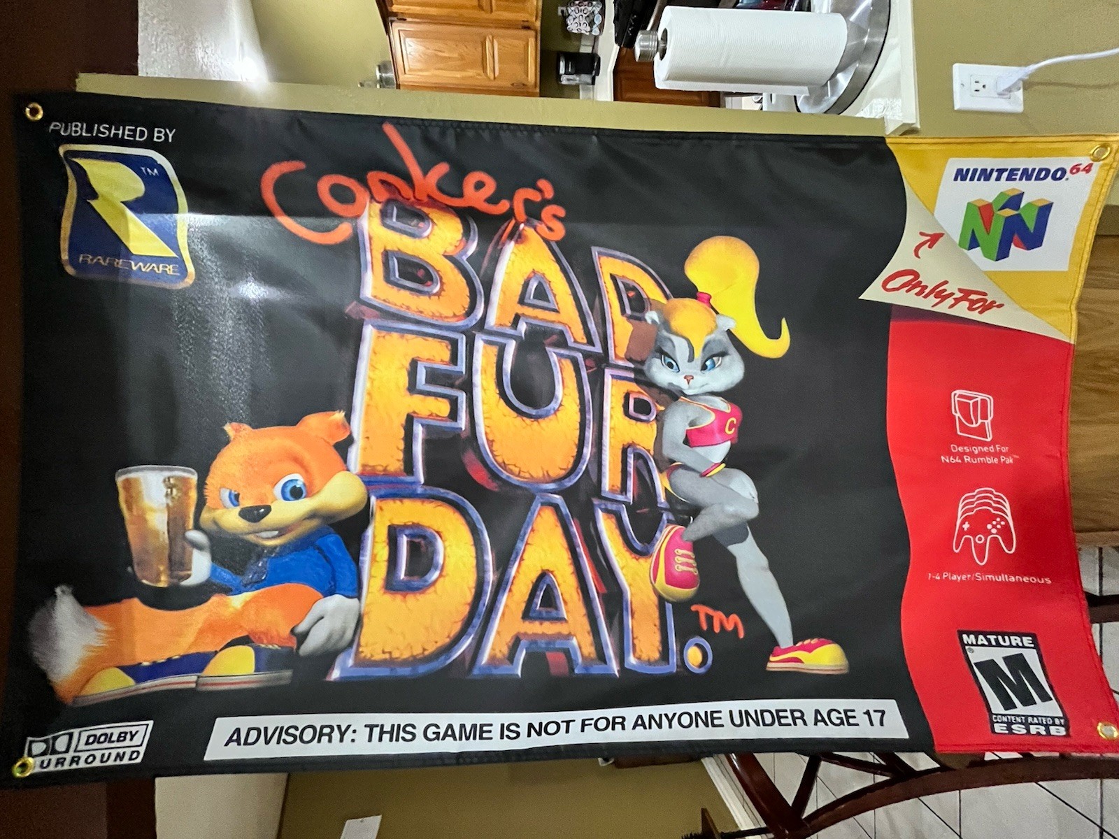 Conker's Bad Fur Day Nintendo N64 5ft Flag Banner Poster 2001 64 Rare Conkers