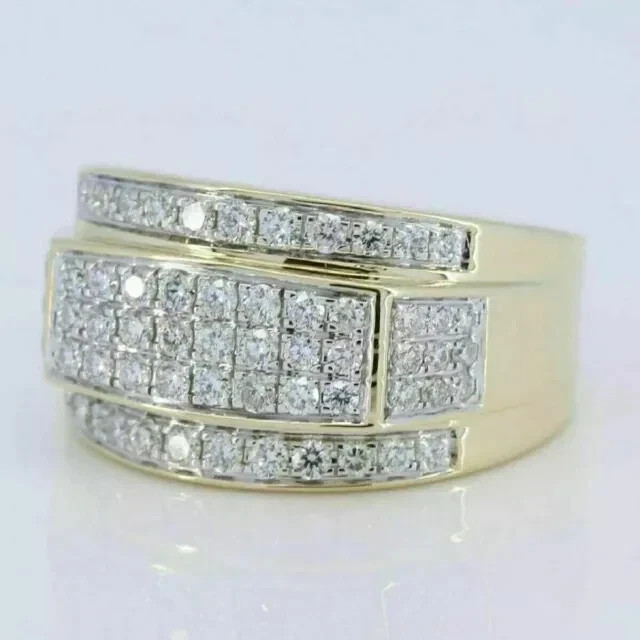 Men's Wedding Ring 14K Yellow Gold Plated Silver 2ct Round Lab Created Diamond