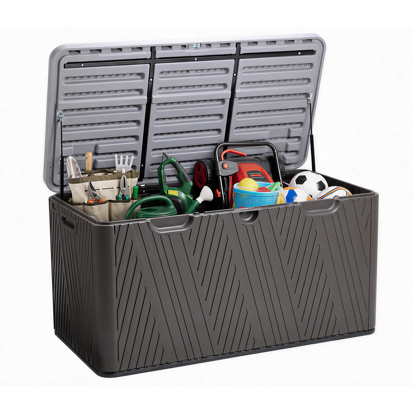 Aoodor 110 Gallon Outdoor Storage Box Deck with Air Rods Organizer Lockable Lid