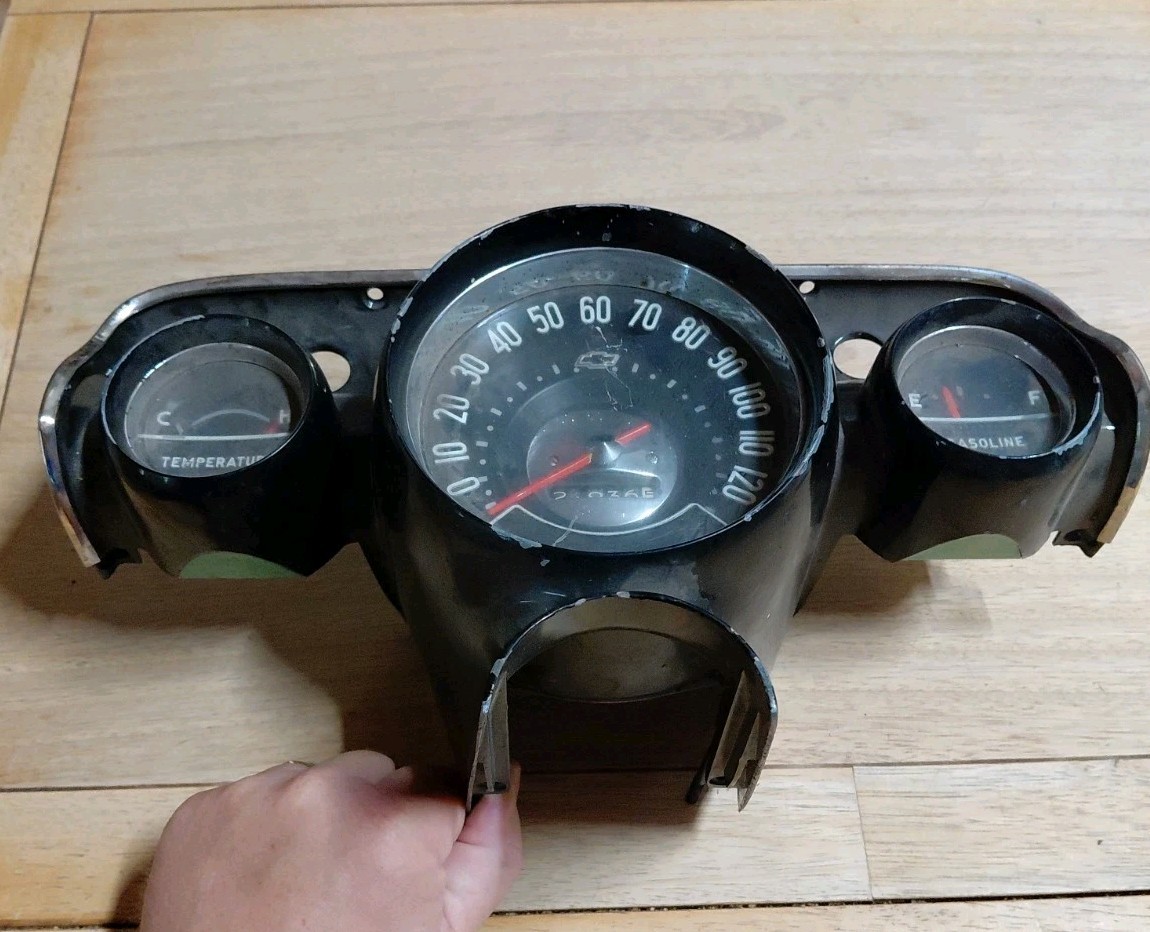 Vintage 1957 Chevy Gauge Cluster For Manual Transmission Black See Photos