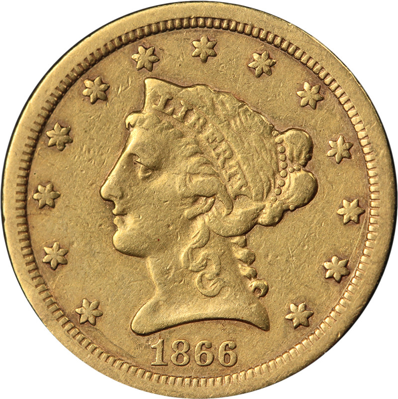 1866-S Liberty Gold $2.50 Nice VF/XF Nice Eye Appeal Nice Strike
